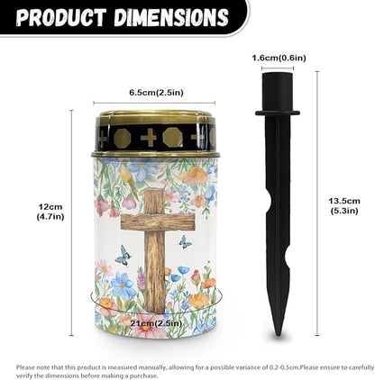 Cross Floral Solar Landscape Lights Outdoor Soft White Solar Cemetery Lights for Grave Solar Cemetery Lamp Blessed Candles for Home Memorial Decoration,Yard Path Stake Lights