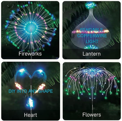 Solar Christmas Lights Outdoor, 2 Pack 150 LEDs Solar Firework Lights, 8 Modes Fireworks Lights for Landscape Pathway Yard Decorative Outside, Colorful