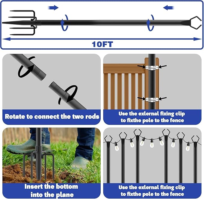 10 Pack 10ft Heavy Duty Metal String Light Poles Adjustable Outdoor Lighting Stand for Patio,Backyard,Garden,Party | Lumora
