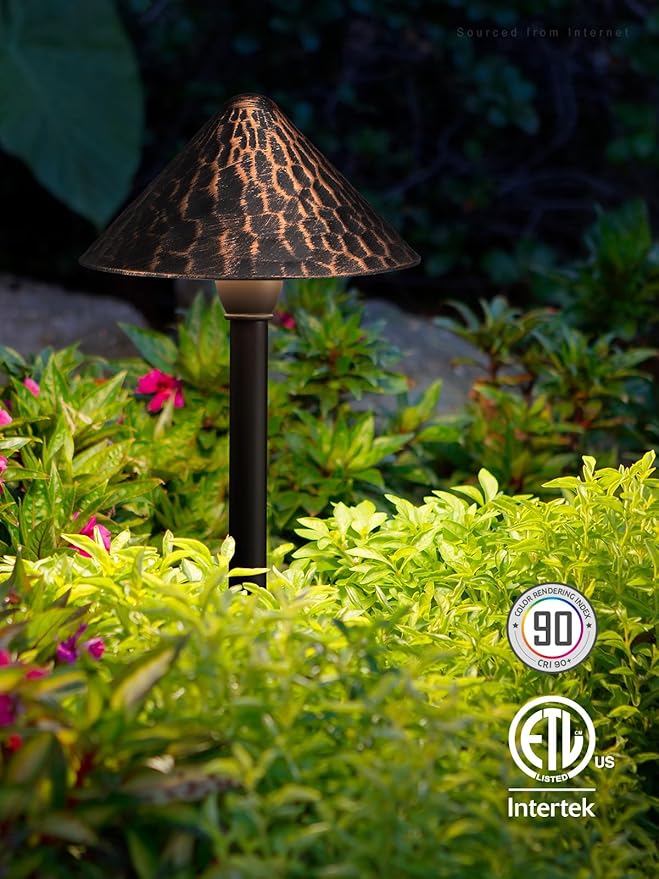 LEONLITE LED Landscape Path Light, 3W 147LM 12-24V AC/DC ETL CRI90+ Wired Outdoor LED Walkway Light, Unique Vintage Golden Texture, Aluminum Construction Low Voltage Pathway Lights 3000K, Pack of 4