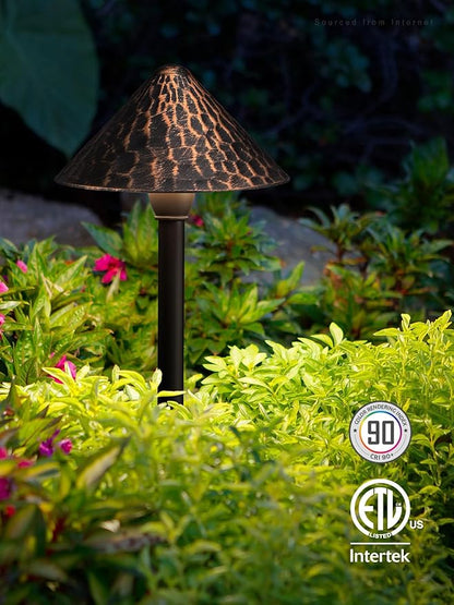 LEONLITE LED Landscape Path Light, 3W 147LM 12-24V AC/DC ETL CRI90+ Wired Outdoor LED Walkway Light, Unique Vintage Golden Texture, Aluminum Construction Low Voltage Pathway Lights 3000K, Pack of 4