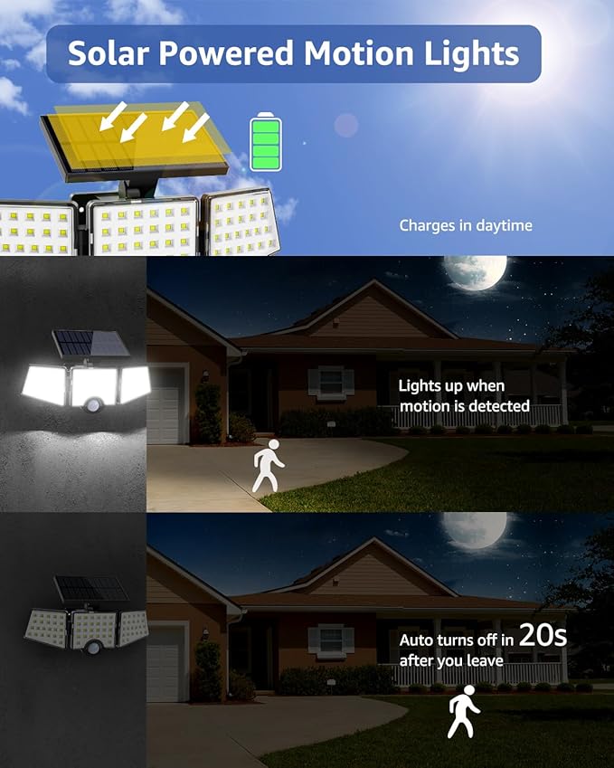 LE Bundle - Solar Flood Light 3 Adjustable Heads & 25 ft Solar String Lights G40 Edison Bulbs String Lights