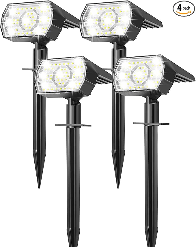Kaxiida Solar Lights Outdoor Waterproof IP68, 3 Lighting Models Solar Powered Spot Lights Outdoor, 56LED Light Dusk | Lumora