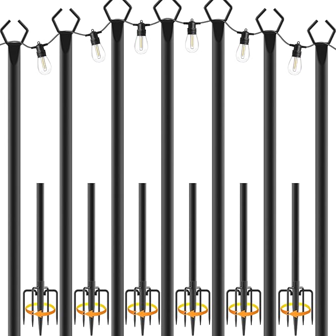 7 Pack String Light Poles,Metal Poles for Hanging Outdoor Light Strings,7 Pack 10 FT Light Poles Stand for Outside | Lumora