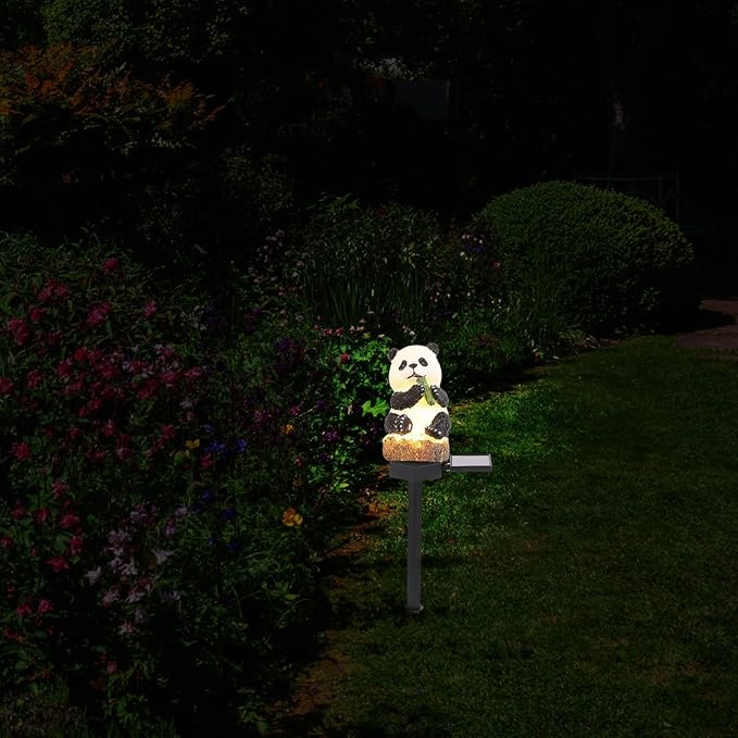 GANAZONO Solar Lawn Stake Lamp Outdoor Solar Powered Panda Garden Light Decorative Landscape Pathway Lighting for Patio Yard Lawn 16.92X2.95X2.16In