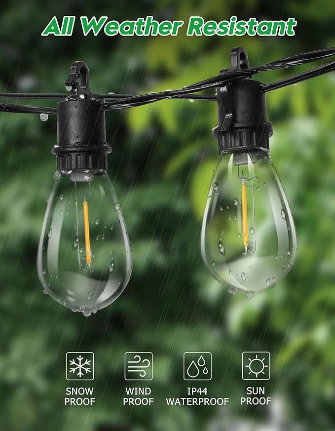 100FT Outdoor String Lights with 35 Shatterproof Patio Deals S14 Vintage Edison Bulbs E12 Sockets,2700K Dimmable | Lumora