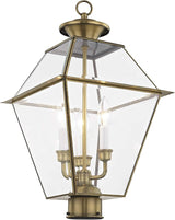 Livex Lighting Lantern 2384-01 Westover 3-Light Outdoor Post Head, Antique Brass | Lumora