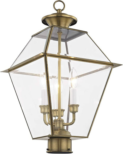 Livex Lighting Lantern 2384-01 Westover 3-Light Outdoor Post Head, Antique Brass
