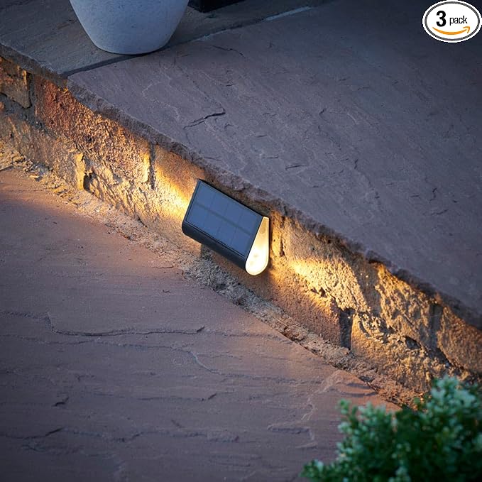 Auraglow Solar Step Lights - Dual-Directional LED Lighting for Outdoor Steps, Stairs, Walls & Pathways, IP54 Weatherproof - Pack of 3 (6 Pack)