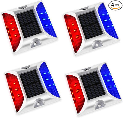 Aolyty Solar Driveway Lights Outdoor, Bright Solar Dock Lights, LED Warning Light Reflective Road Marker Steady Light IP65 Waterproof for Deck Sidewalk Stair Step Pathway (Red & Blue, 4 Pack)