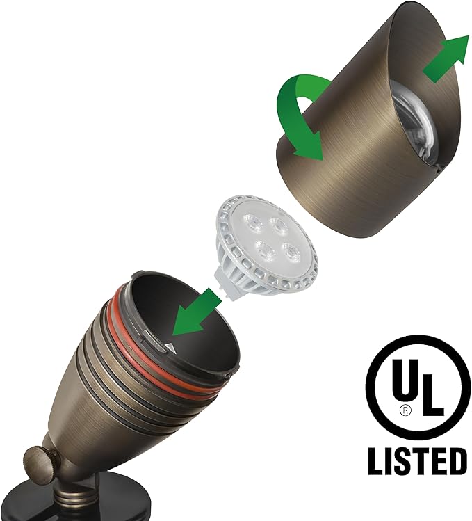 GKOLED UL Listed Solid Brass Landscape Spotlight, Low Voltage Outdoor Directional Uplight, with 5W MR16 LED Bulb & | Lumora