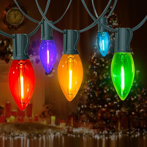 C9 Christmas Lights Outdoor, 25FT Waterproof Multicolor LED String Lights for Roofline Xmas Tree Patio Holiday | Lumora