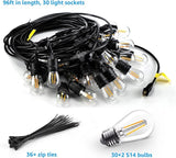 TORCHSTAR 96ft LED Outdoor String Lights, Patio Light with 30+2 Shatterproof Vintage Edison Bulbs, S14 E12 Sockets | Lumora