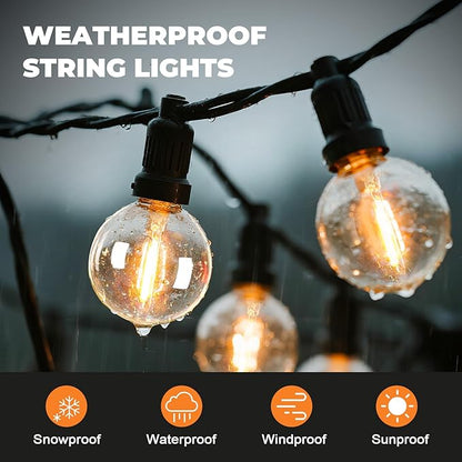 25FT G40 LED String Lights with 12 Plastic Edison Bulbs(2 Spare), Outdoor/Indoor Waterproof Lights for Patio, Garden, Wedding, Party, Festival Decoration