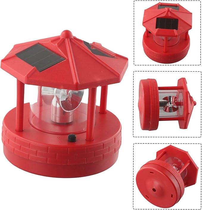 JurwheeR LED Solar Powered Lighthouse, 360 Degree Rotating Lamp IP65 Waterproof LED Solar Lighthouse Landscape Path Lights Garden Yard Outdoor Decor(Red), D21GY288OP822P78MRTZ18