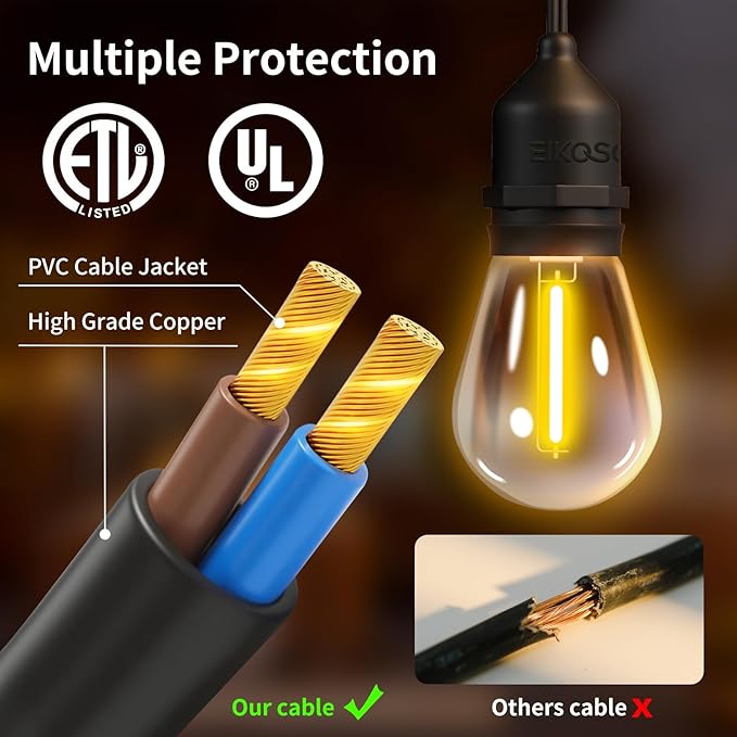 50FT Outdoor String Lights, Outdoor Lights for Patio,with 24+2 LED RGBW Color Change,3000K Bright White Waterproof Bulbs, Dimmer & Remote, Customized 12 Colors & 4 Modes, for Backyard Decor