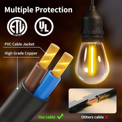 50FT Outdoor String Lights, Outdoor Lights for Patio,with 24+2 LED RGBW Color Change,3000K Bright White Waterproof Bulbs, Dimmer & Remote, Customized 12 Colors & 4 Modes, for Backyard Decor