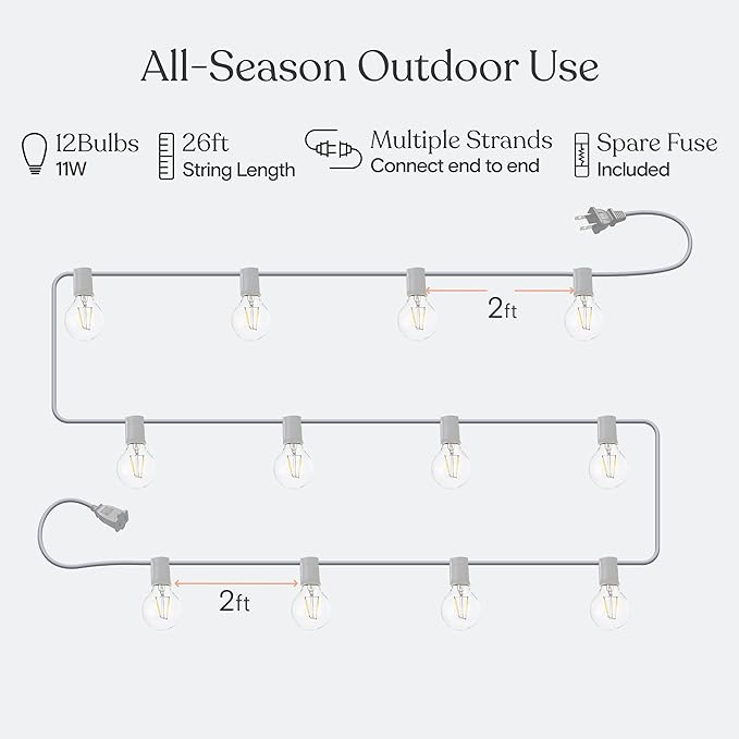 Brightech Ambience Pro LED String Lights - 26 Ft Commercial Grade Patio Lights Outdoor Waterproof with One Extra | Lumora