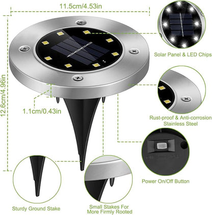 4Pcs Solar Ground Lights, IP65 Waterproof 8 LED Landscape Lighting Disc Light Pathway Lights Buried In-Ground for Pathway Garden Yard Lawn Walkway Landscape Driveway Outdoor