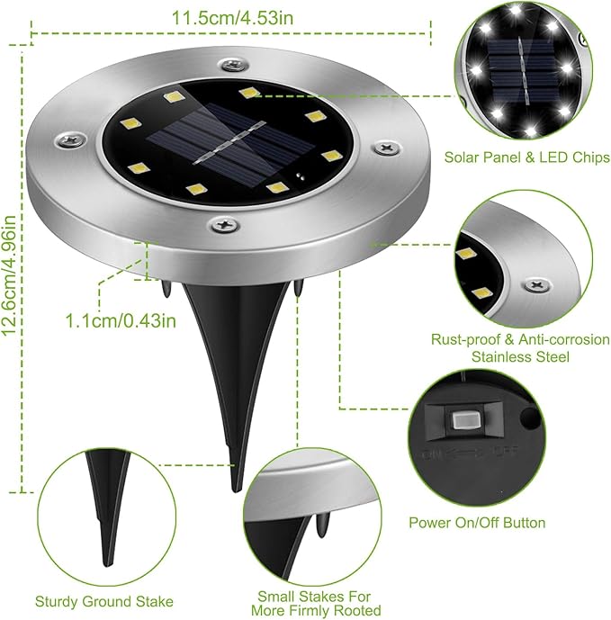 Solar Lights Outdoor, 4Pcs IP65 Waterproof Solar Ground Lights for Outside, LED Flat Landscape Decorative Lighting | Lumora