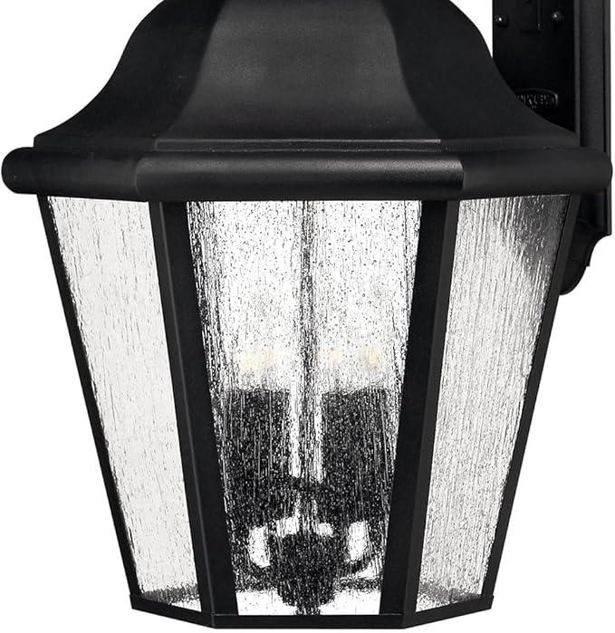 Hinkley Edgewater Large Wall Mount Outdoor Lantern - Aluminum, Clear Seedy Glass, Traditional - Black Finish | Lumora