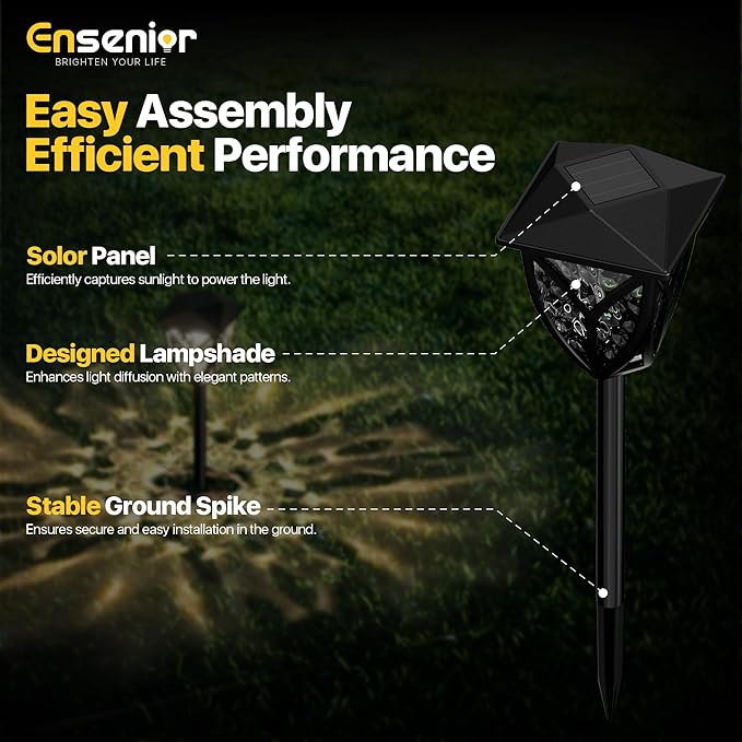 Ensenior 6-Pack Solar Lights Outdoor, 3000K LED Solar Garden Lights for Pathway, Yard, Patio, Walkway, Planter, Waterproof, Energy-Efficient Landscape Lighting