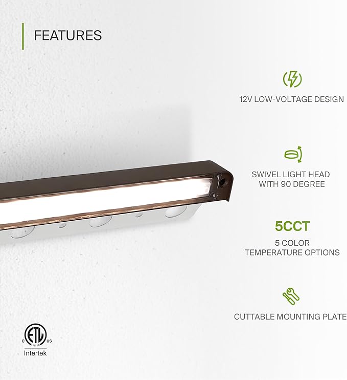 ASD LED 12 Inch Retaining Wall Light Fixture, Hardscape Paver Lighting | 5CCT, Low Voltage, Swivel, Waterproof, ETL Listed | 5W 330LM 2200K-5000K 12V | Landscape Step Illumination | Bronze, 4 Pack