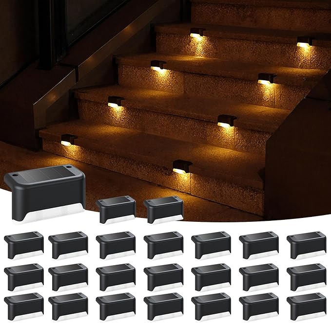 APONUO Solar Deck Lights 24 Pack Black, Solar Lights Outdoor Waterproof for Step, Fence, Patio, Stairs,Garden and | Lumora