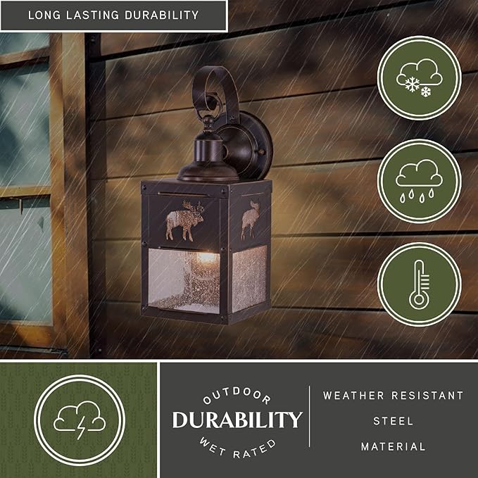 VAXCEL 2-Pack Yellowstone 12.75 in. H 1-Light Burnished Bronze Rustic Moose Outdoor Wall Sconce, Durable Steel | Lumora