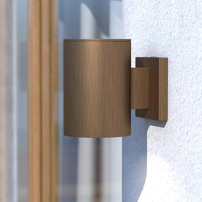VAXCEL Chiasso Modern Outdoor Porch Light, 5" W x 7.25" H Gold Brass Cylinder Wall Sconce, Waterproof Dark Sky Wall | Lumora