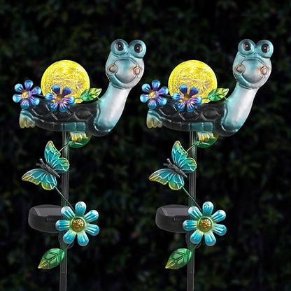 Solar Turtle Garden Stake Lights for Outside 2 Pack Metal Turtle Solar Light Outdoor Decor Waterproof Decorative Garden Stakes Yard Lawn Landscaping Ornaments Housewarming Gifts for Women Mom Grandma