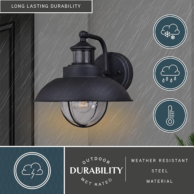 VAXCEL Harwich Black Motion Sensor Dusk to Dawn Coastal Outdoor Wall Light