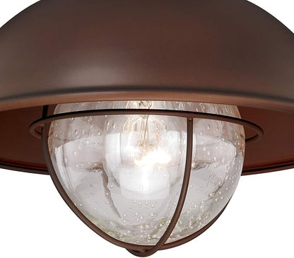 VAXCEL Harwich Bronze Coastal Barn Dome Outdoor Flush Mount Ceiling Light Clear Glass