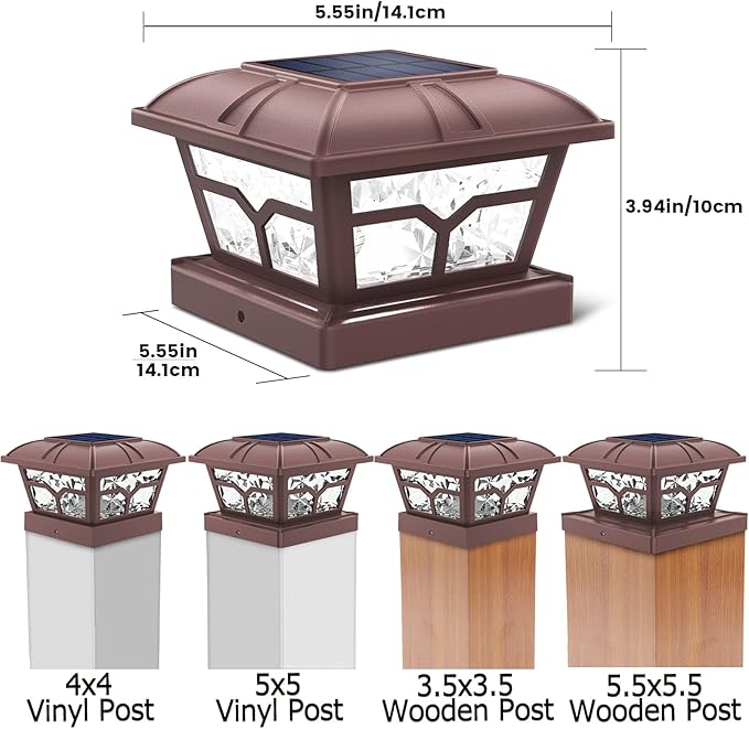 SIEDiNLAR Solar Post Cap Lights Outdoor 2 Color Modes 8 LEDs for 4x4 5x5 6x6 Posts Fence Deck Patio Decoration Warm | Lumora