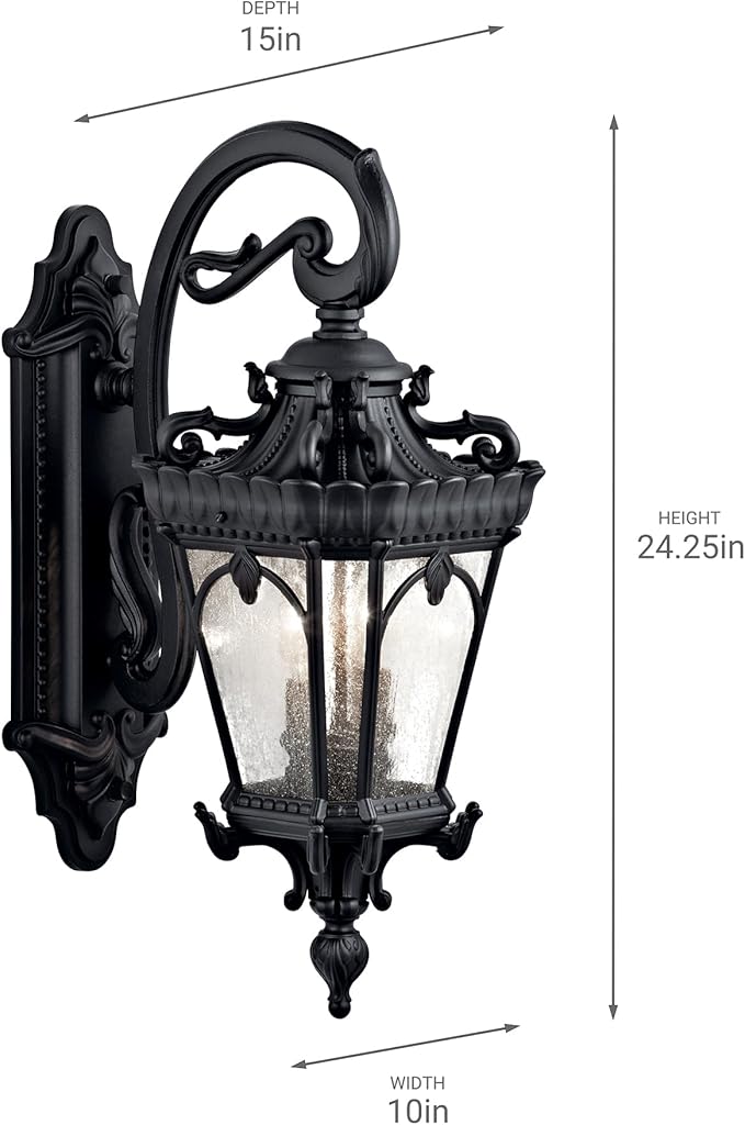 Kichler Tournai 24" 2 Light Outdoor Wall Light with Clear Seeded Glass in Textured Black