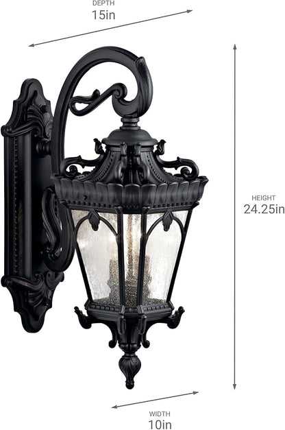 Kichler Tournai 24" 2 Light Outdoor Wall Light with Clear Seeded Glass in Textured Black