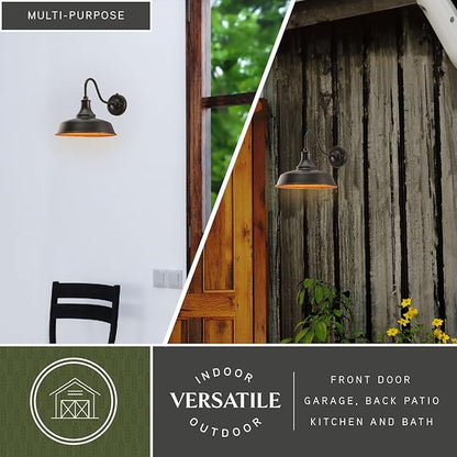 VAXCEL 2-Pack Dorado 11.5 in. H 1-Light Dark Bronze and Light Gold Dusk to Dawn Sensor Farmhouse Outdoor Wall Sconce, Gooseneck Steel Shade, Dark Sky Compliant, Porch Front Door or Garage