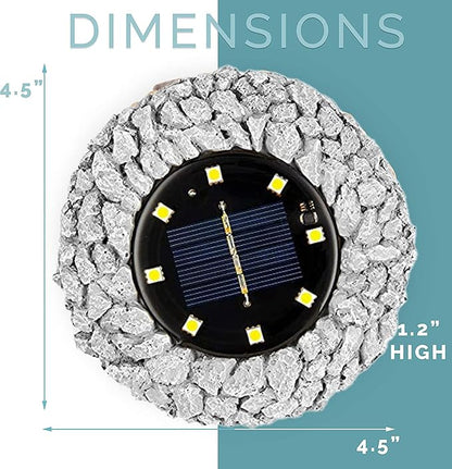 Morvat Grey Rock Solar Lights Outdoor Waterproof | Decorative Disk Lights for Outdoor Pathway | Garden Stones with Stone-Like Texture & IP44 Weatherproof Rating | Rock Solar LED Lighting, 6 Pack