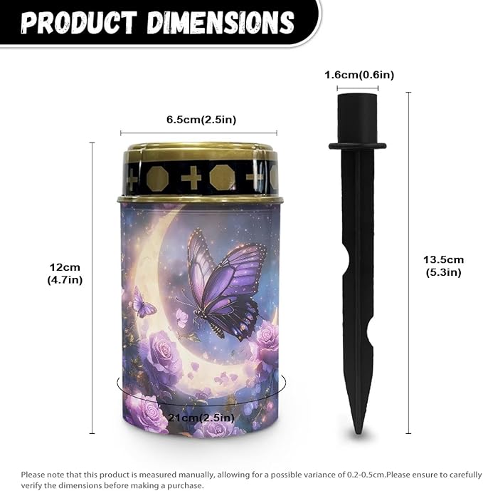HUGS IDEA Moon Butterfly Solar Grave Lights Rose Solar Path Lights for Outdoor Garden Waterproof Solar-Powered Lighting for Gardens Yard Patios & Memorial Night