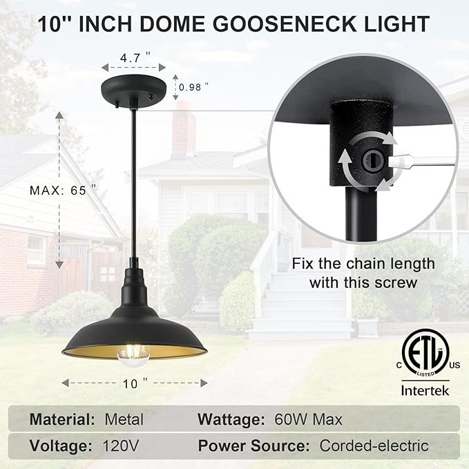 10in Dome Farmhouse Pendant Lights Black and Brass Kitchen Island Hanging Light Fixture for House, Outdoor Barn | Lumora