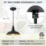 10in Dome Farmhouse Pendant Lights Black and Brass Kitchen Island Hanging Light Fixture for House, Outdoor Barn | Lumora