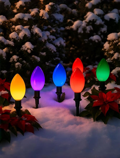 C9 LED Pathway Lights 7Ft Christmas Pathway Lights, Multicolor Walkway Light Outdoor with 4 Marker Stakes Connectable Holiday Commercial Christmas Decoration UL Listed - Green Wire