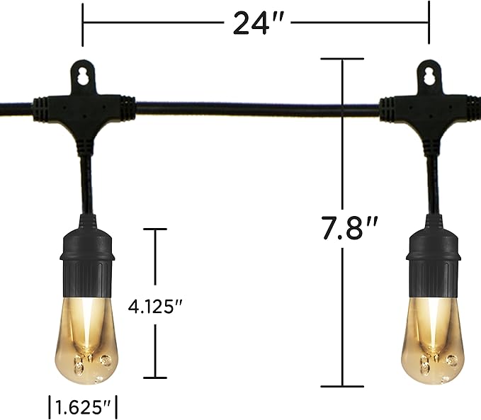 Enbrighten Vintage LED Café Lights with Oil-Rubbed Bronze Lens Shade, Outdoor String Lights, Black, 24ft, 12 Impact Resistant Lifetime Bulbs, Premium, Shatterproof, Weatherproof, Indoor/Outdoor, 43375