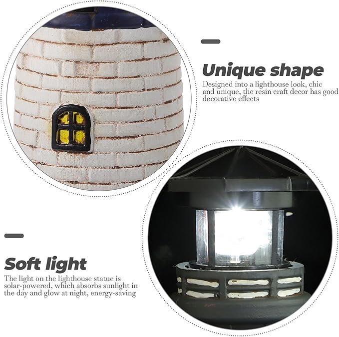 DOITOOL Solar Lighthouse Garden Light Outdoor Waterproof Resin Figurine for Yard Lawn Patio Pathway Landscape Decor 4.68 Inch