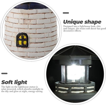 DOITOOL Solar Lighthouse Garden Light Outdoor Waterproof Resin Figurine for Yard Lawn Patio Pathway Landscape Decor 4.68 Inch