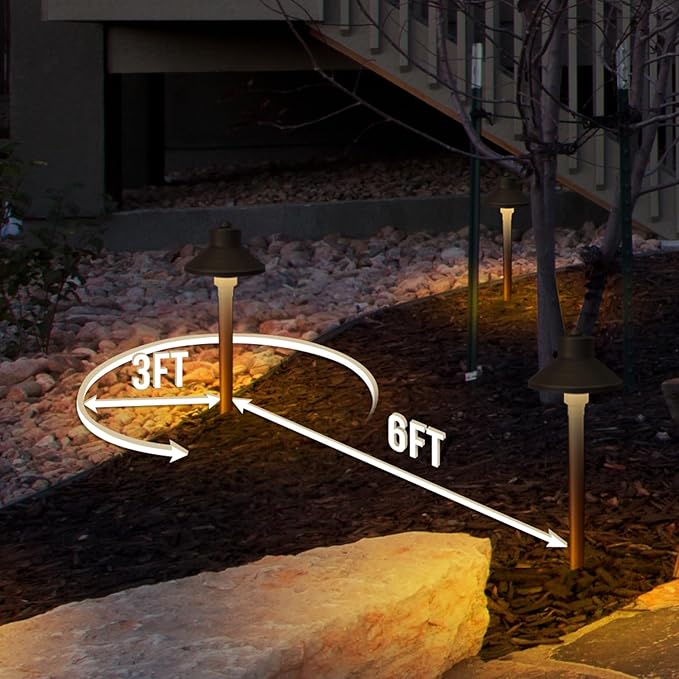 GKOLED Solid Brass Landscape Path Lights (5" Shade, 20" Tall), Low Voltage LED 3W 12-24V China Hat Path Lighting | Lumora