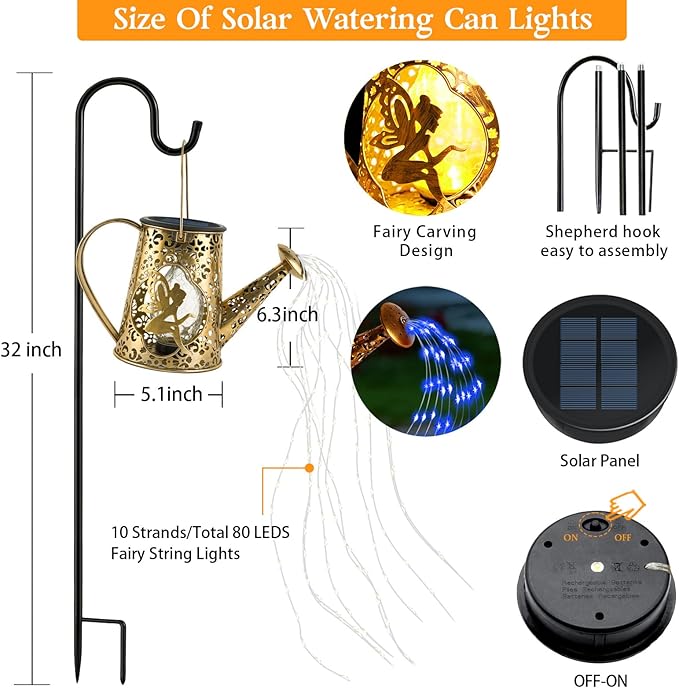 Solar Watering Can Lights, Unique Fairy Gifts for Women Mom Grandma Birthday, Waterproof Outdoor Garden Decor Large | Lumora