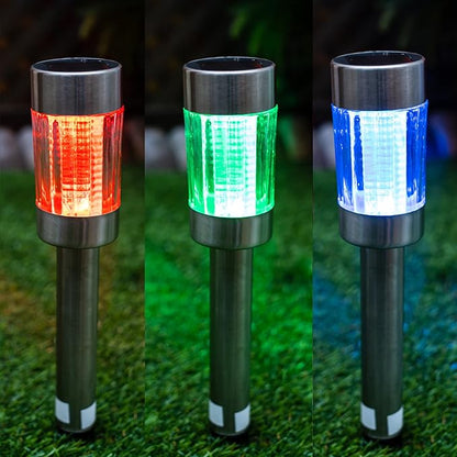 Crosslight Solar Four Multicolor Glass Metal Pathway Light - Weatherproof with Color Select LED's; Pure White, Red, Green and Blue (4-Pack)