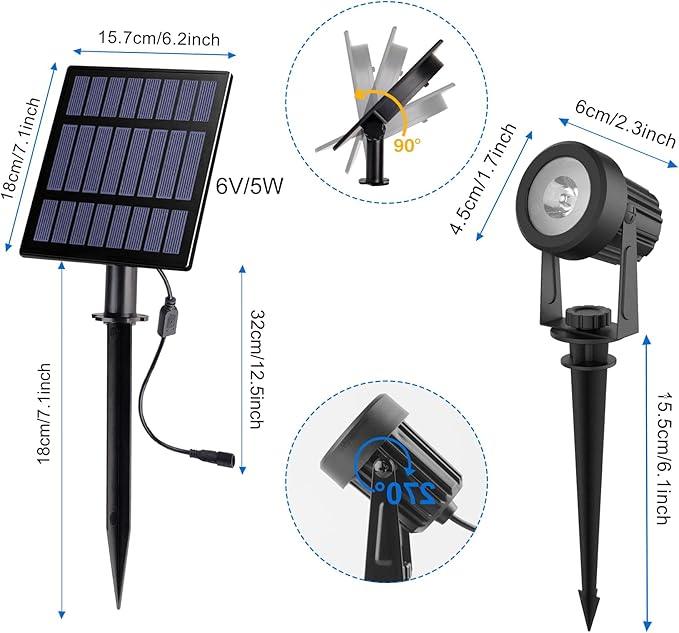 Solar Spot Lights Outdoor, Dusk to Dawn Landscape Spotlights IP65 Waterproof 9.8ft Cable,Solar Uplights for Tree | Lumora