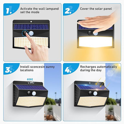 Peasur 1 Pack Solar Motion Lights Outdoor, Solar Security Light with 3 Modes, IP65 Waterproof Flood Lights Outside for Camping Garden Patio Garage Backyard, Warm